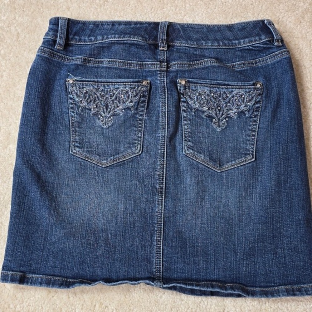 White House Black Market Embroidered Denim‎ Mini Skirt Blue Size 4 4501217553